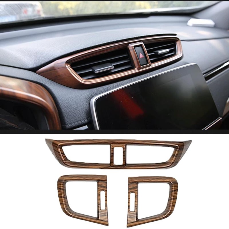 XITER 3pcs Central Front Side Air Condition Vent Outlet Trims for Honda CRV 2017 2018 2019 2020 2021 2022,Peach Wood Texture - Image 1